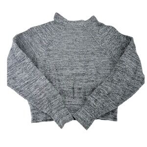 Free People Grey Marled Mock Neck Cropped Knit Sweater Womens Medium OB534960